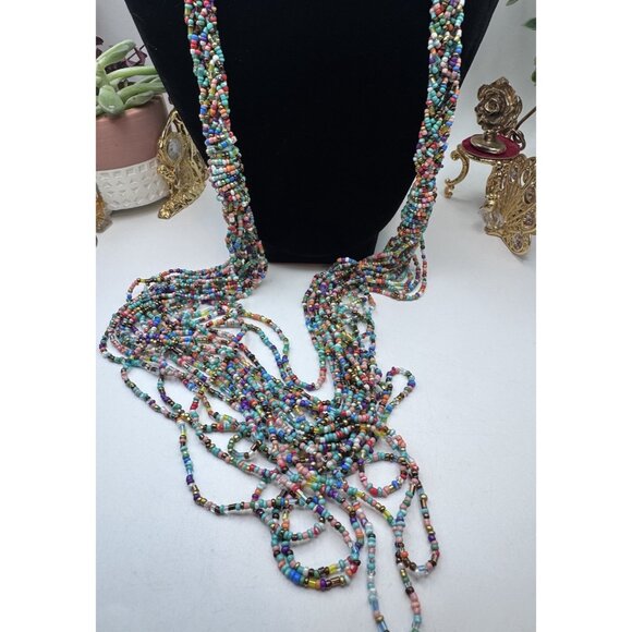 BEAUTIFUL MULTI STRAND ETHNIC RAINBOW BEADED LONG NECKLACE 40” - Picture 2 of 7